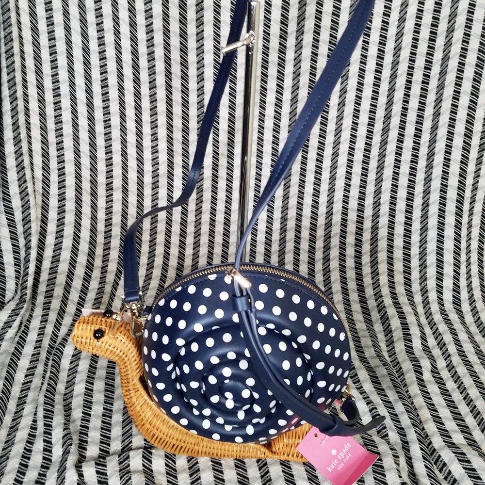 Kate Spade Scarlett Snail Wicker Crossbody Blue - Picture 3 of 11